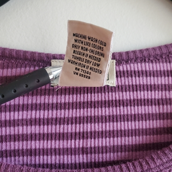 L.L. Bean Women's Purple Striped Short Sleeve Shirt - Picture 2 of 6
